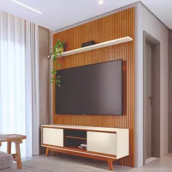 Rack com Painel Teto 244,5cm Ripado Para TV Até 65 Polegadas Milo Madetec