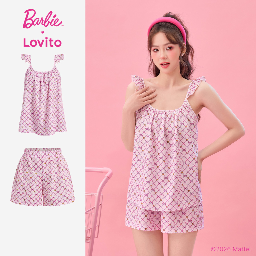 (New arrival) Barbie™ X Lovito Tops/Bottoms Casual com Babados Fácil de Vestir Primavera/Verão Mulheres PSBL2PAD032 em Oferta na Shopee