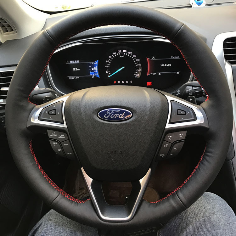 Novo Mondeo couro genuíno costurado à mão capa de volante adequado para Ford Sharp World dedicado couro costurado à mão