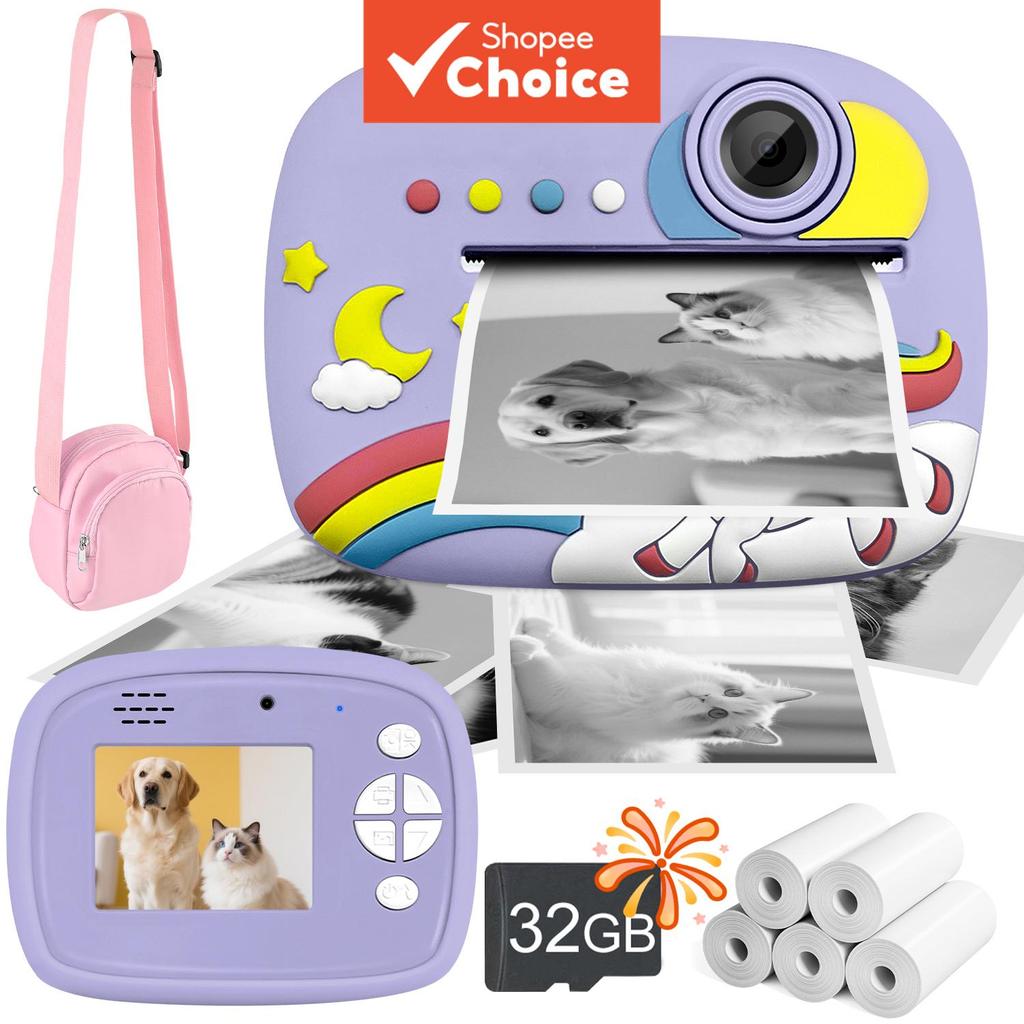 Câmera De Impressão Instantânea 1080P Gravação De Vídeo Selfie Digital Com Cartão De 32 Gb E Bolsa Acessório Infantil