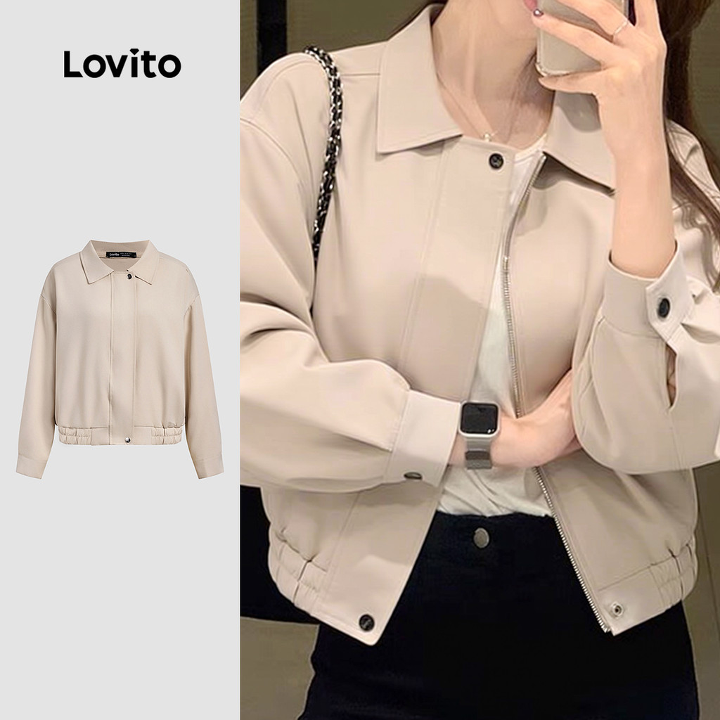 Lovito Casaco Casual Corta-Vento/Casaco Impermeável Com Zíper E Botão Para Mulheres LNA34140 (Damasco)