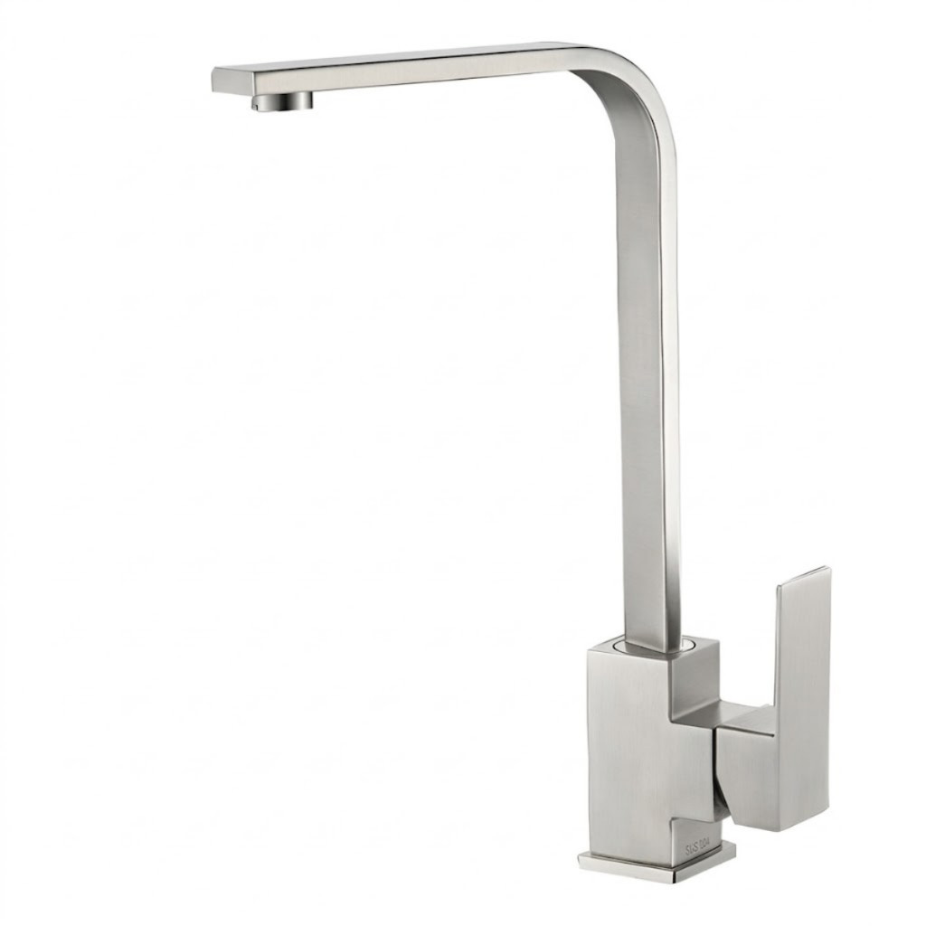 Torneira Para Cozinha Inox Escovado Bica Alta 36cm Misturador Quente E Frio Arejador Interno Aço Inoxidável Rotação 360°