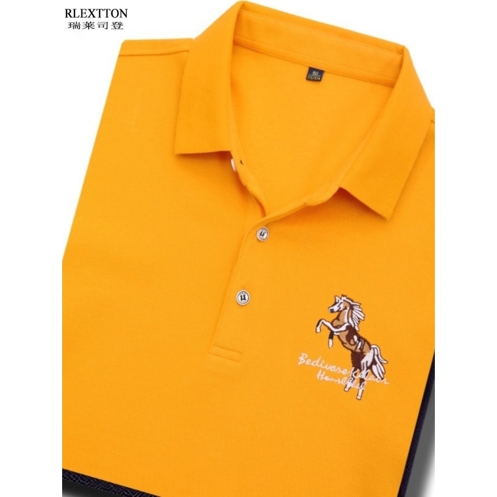 Primavera camiseta de manga comprida masculina de algodão puro lapela High-End solto ano do cavalo camiseta masculina bo
