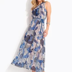 Vestido Floral Azul Em Tule Quintess
