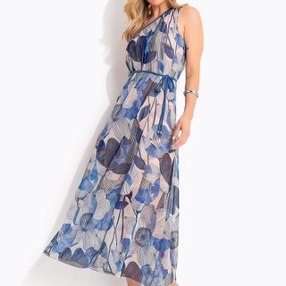 Vestido Floral Azul Em Tule Quintess