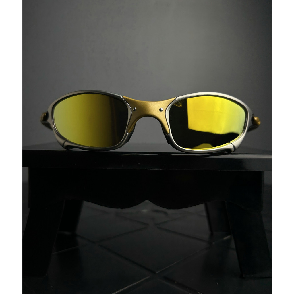 Oculos de Sol  24k Lupa Polarizada Espelhada Pinada Prata Lente Dourada