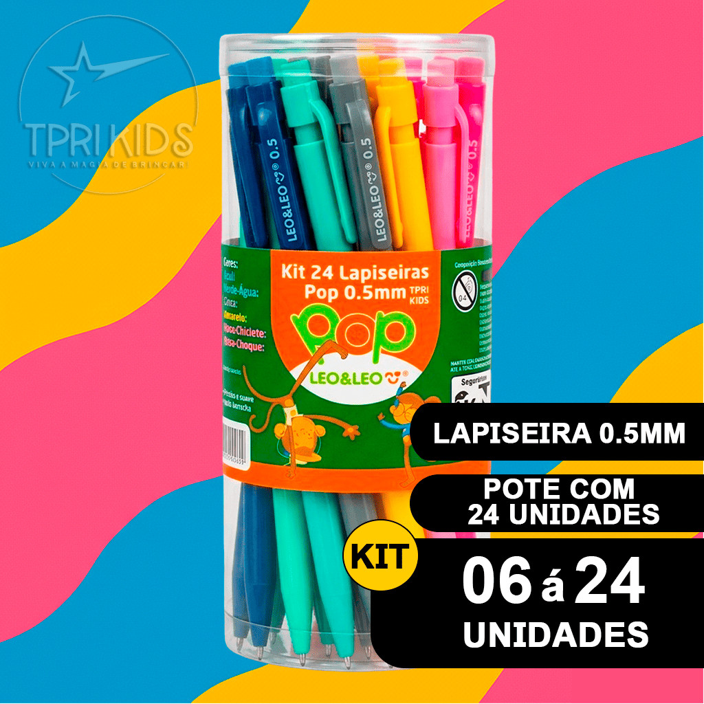 Kit 6 a 24 Lapiseiras Material Ponta 0.5mm Resistente Pop com Borracha Coloridas Escolar Escritório