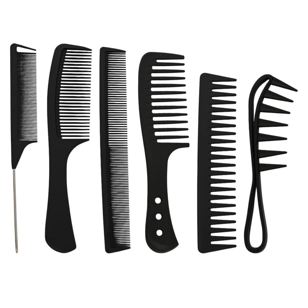 6Pcs Professional Comb Set with Wide Tooth Comb, Rat Tail Pein, Barber ＆ Parting Combs For Braiding Hair - Ultimate Hair