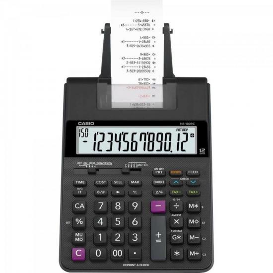 Calculadora Financeira Com Bobina Casio HR-100RC 12 Dígitos Bivolt Preta