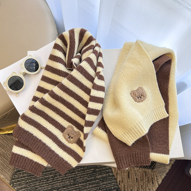 Infantil crianças cachecol estilo coreano novo estilo All-Match listrado urso de malha lã masculino feminino bebê cachec