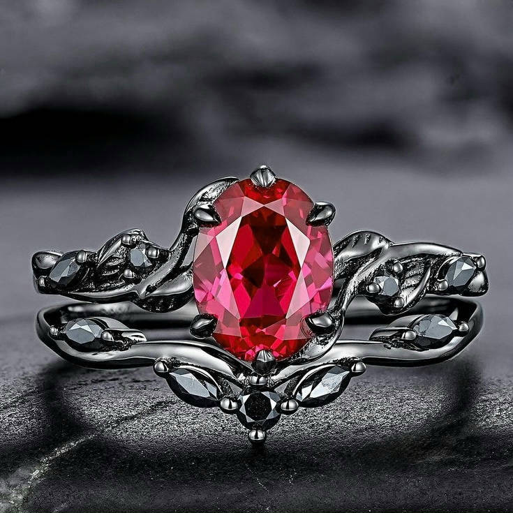 2 pc/set Nova Moda Anel Arma Preto Incrustado Vermelho Zircão ins Jóias De Noivado Feminino