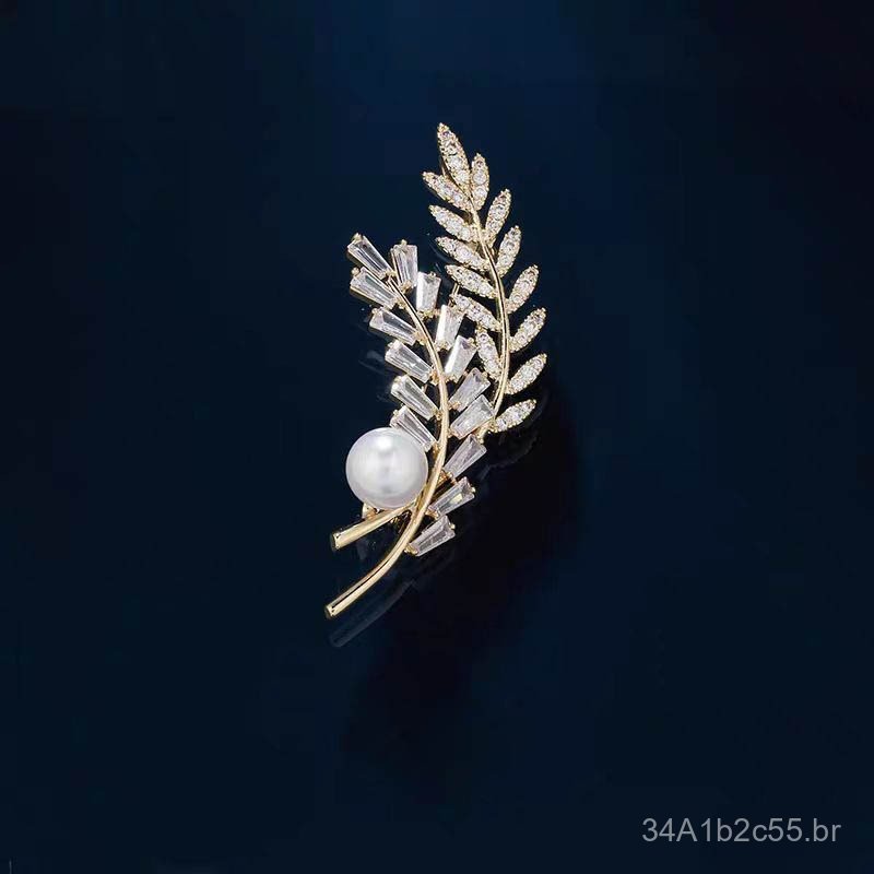 Broche de Pérola em Forma de Espiga de Trigo, Novo Modelo 2024, Broche de Alta Qualidade e Moda Exclusiva, Acessório Vin