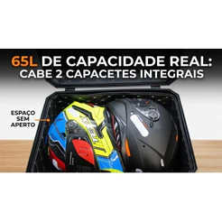 Baú 65L Moto Premium Forrado 2 Capacetes Trava Base + Tampa