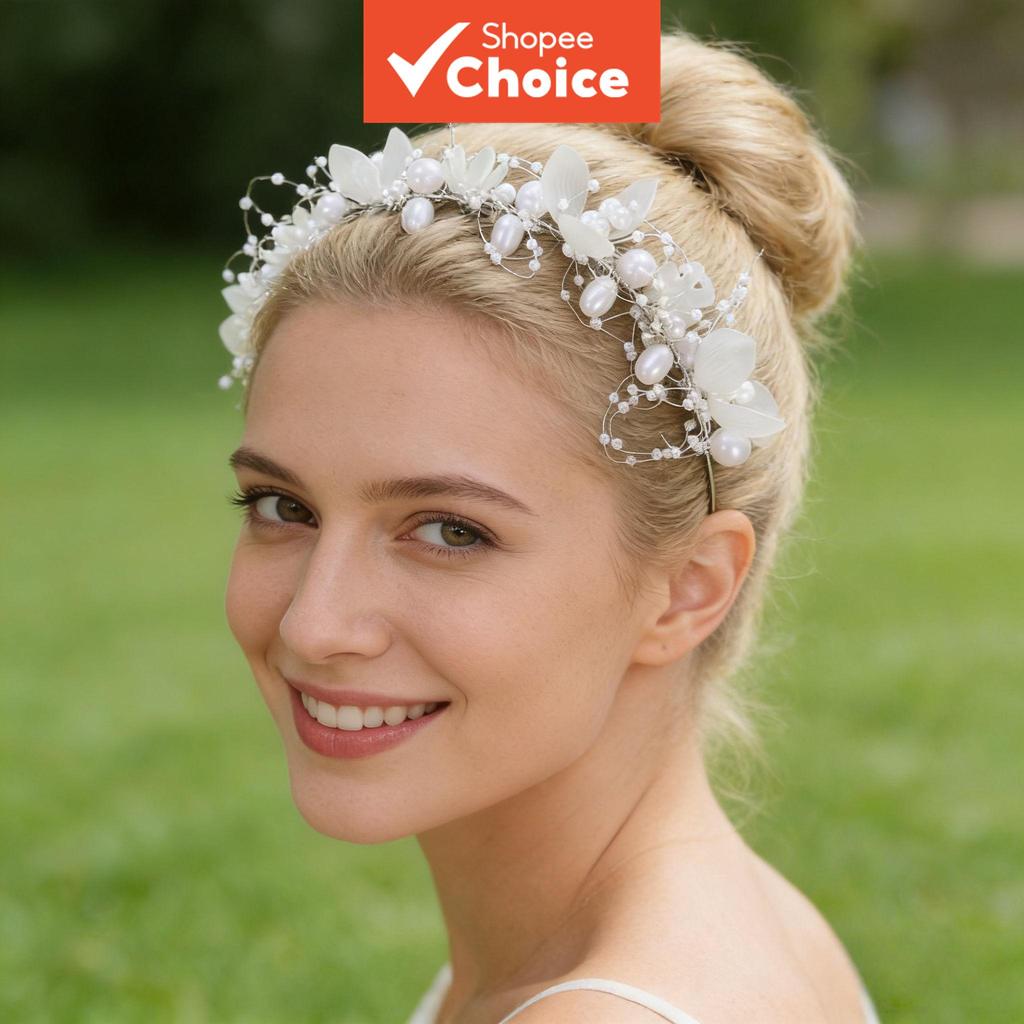 Romântico Pérola Flor Bandana Conjunto De 2 Para Mulheres Fada Nupcial Festa Acessórios O Cabelo Elegante Argola De