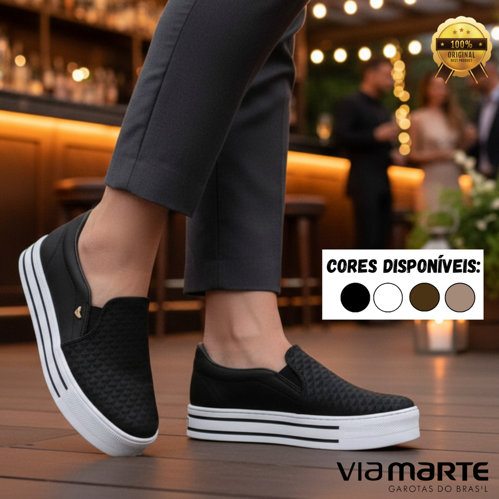 Tênis Feminino Via Marte Casual Slip On Calce Fácil Confortável Solado Alto Original