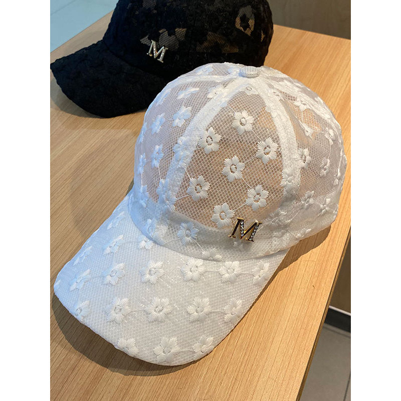 Chapéu feminino verão oco renda flor strass etiqueta boné estilo fino respirável malha boné protetor solar pára-sol boné