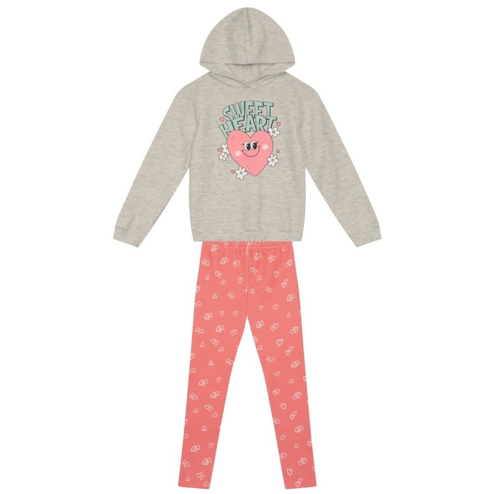 Conjunto Infantil Menina Brandili Inverno com Calça Legging Rosa e Moletom Flanelado Sweet Heart