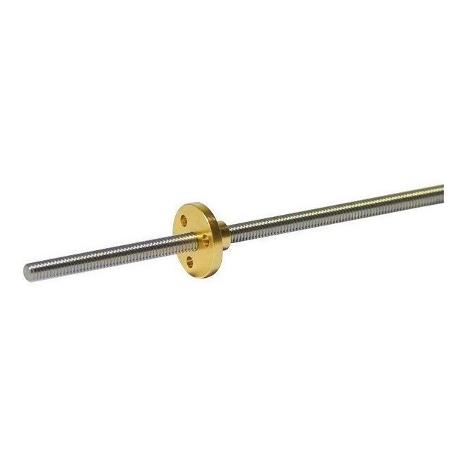 1  Fuso Trapezoidal TR4 INOX 4mm X 150mm Passo 2mm + Castanha em Metal com Flange Porca TR4 T4