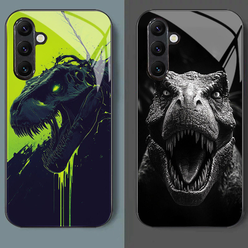T Rex Dinossauro Vidro Caso De Telefone Para Samsung Galaxy A55 A54 A35 A36 A14 A53 A15 A34 A25 A06 A05 A05S A33 4G 5G