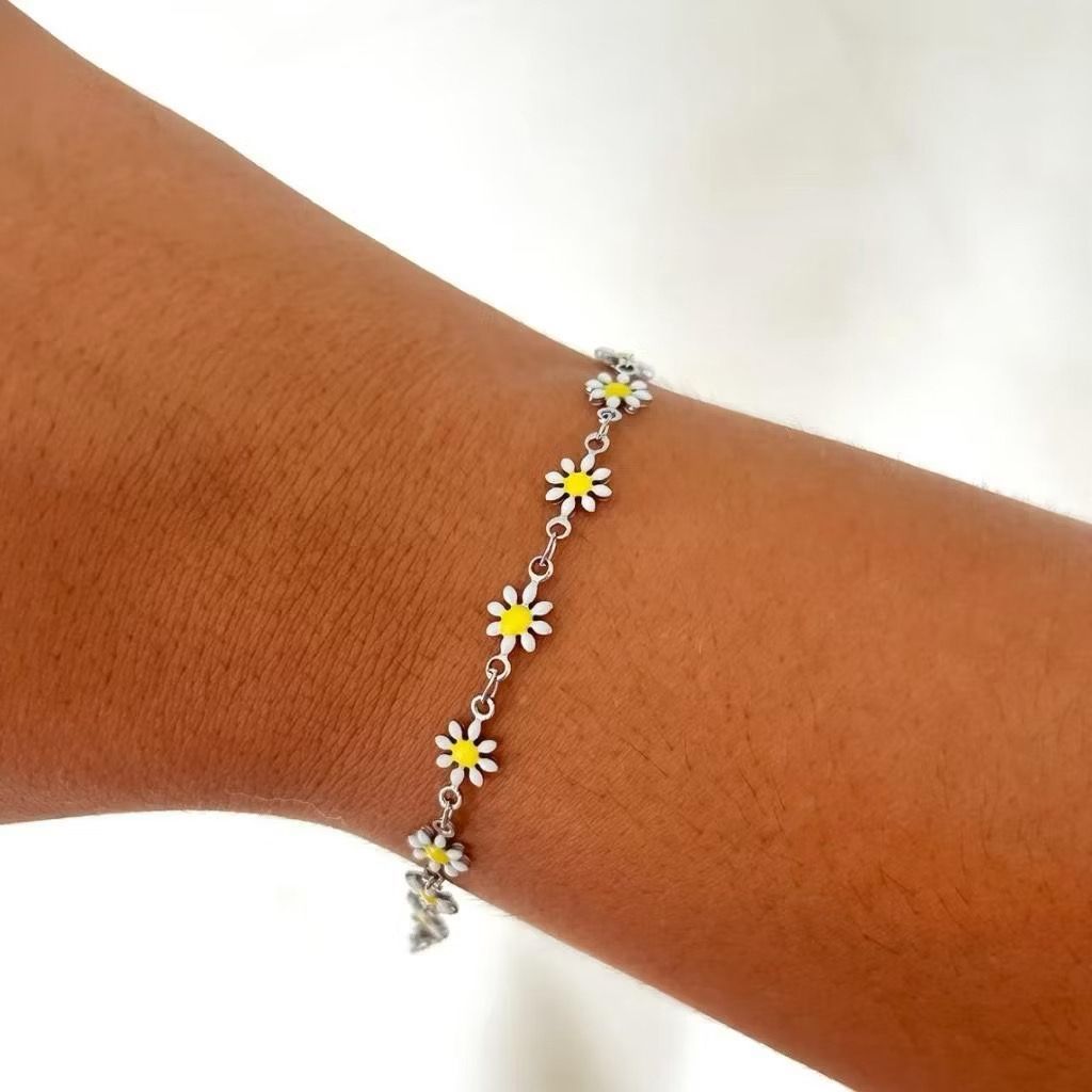 Pulseira Banhado a Ouro 18K e Prata 925 Margarida Florzinha Super Delicado Delicada e Brilhant