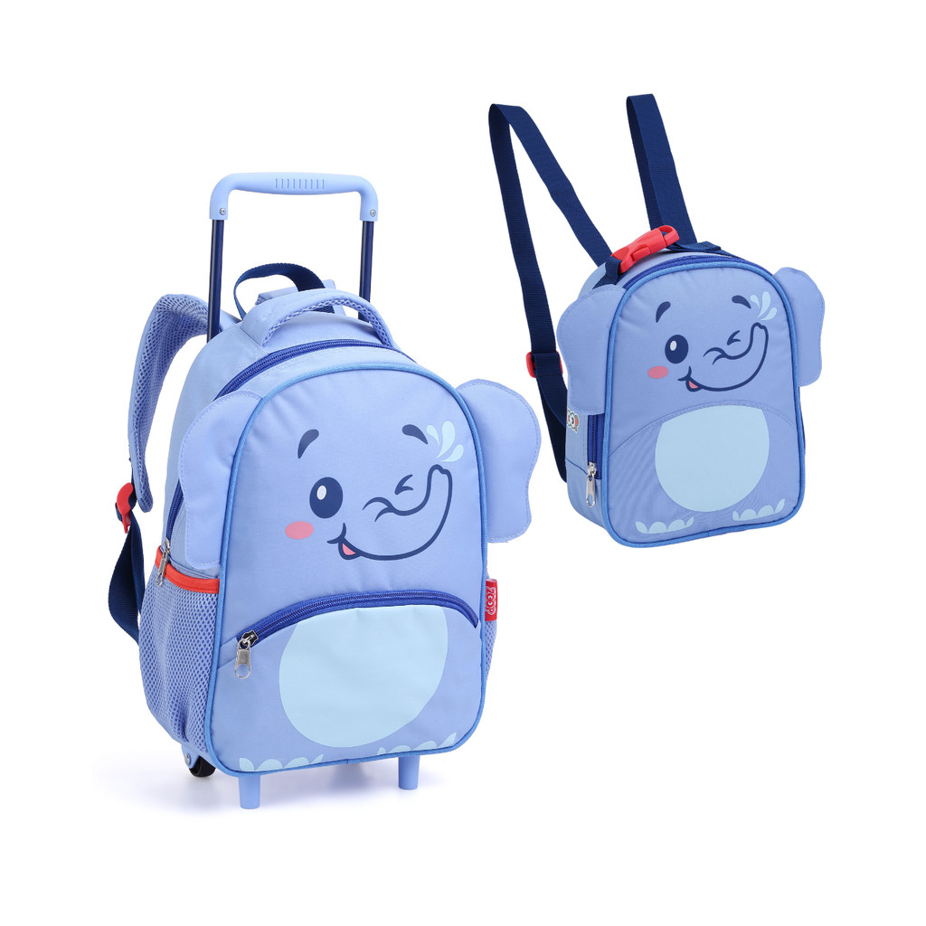 Conjunto Mochila de Rodinha 13"+ Lancheira Infantil Zoop Seanite Escolar Elefante