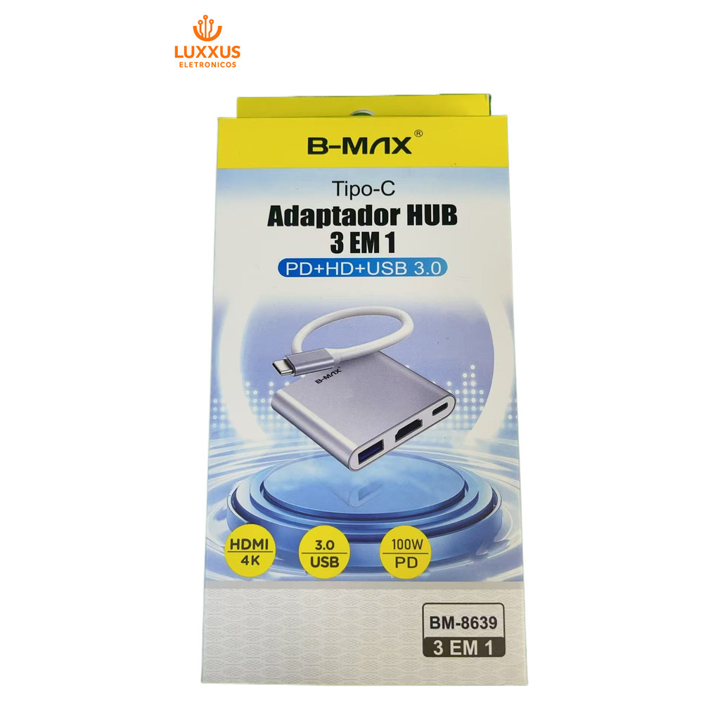 Adaptador multiportas BM-8639 USB C para HDMI, hub 3 em 1 tipo C com saída Thunderbolt 3 para HDMI 4K/porta USB 3.0