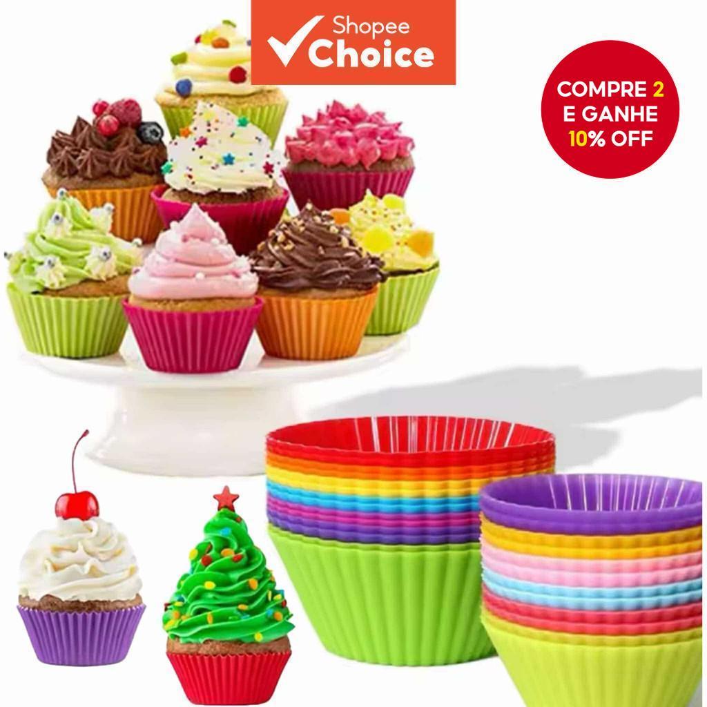 Kit 12/24/36 Molde Em Forma De Silicone Para Cupcake Mini Bolo Muffin em Oferta na Shopee