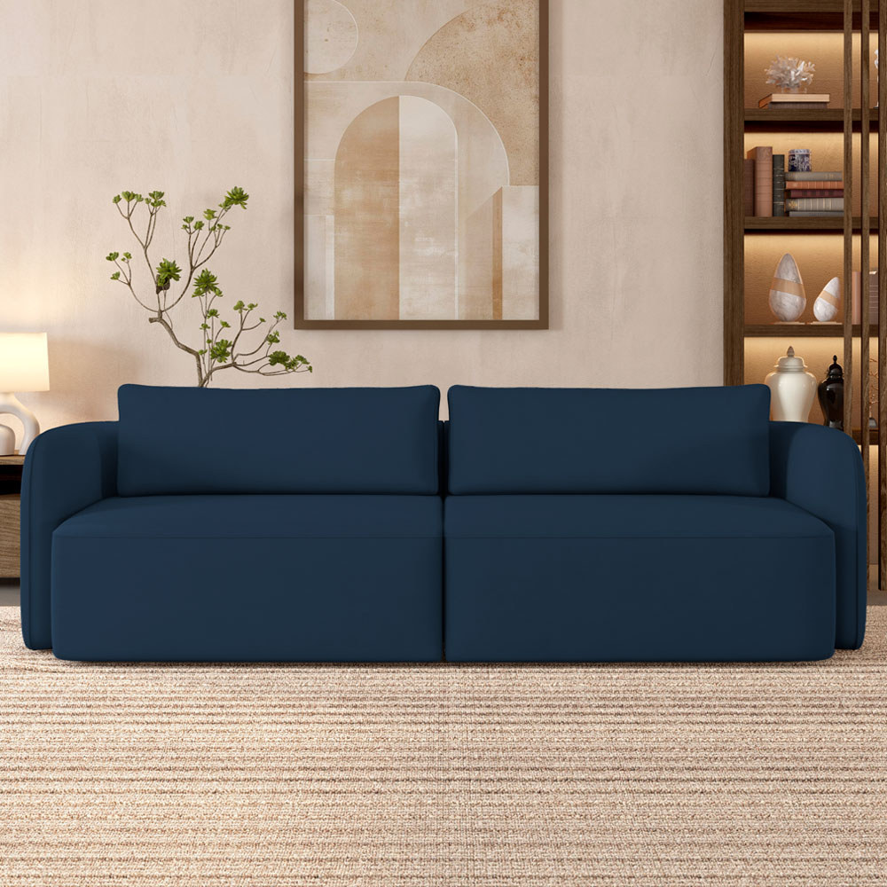 Sofá 3 Lugares Sala Living Orgânico 220cm Oregon K01 Veludo Azul Marinho - Lyam Decor em Oferta na Shopee