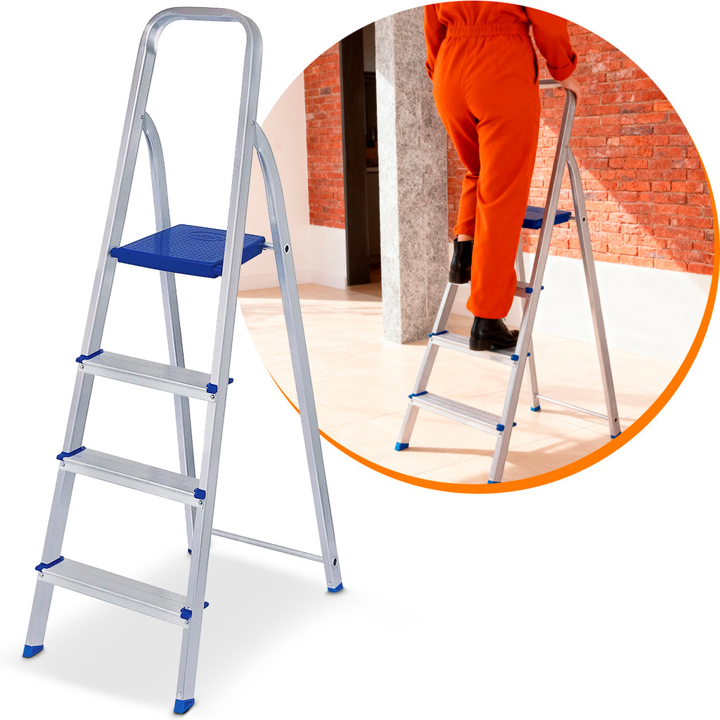 Escada 4 Degraus em Alumínio Mor Dobrável Tesoura Até 120kg em Oferta na Shopee