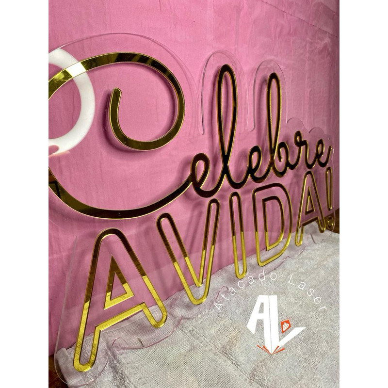 placa de acrilico frases Better together / happy / oh baby / celebre a vida -50x30cm Acrilico espelhado