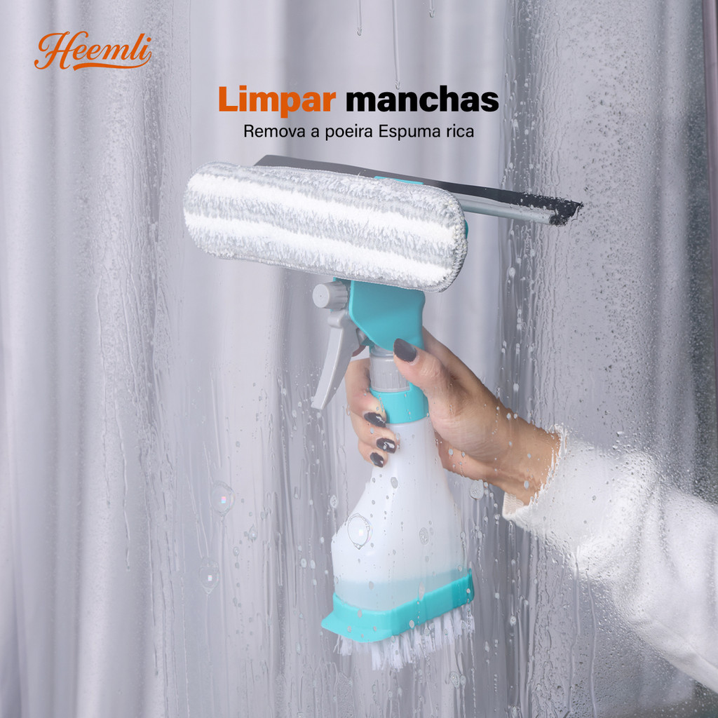 Escova de Limpeza Multiuso 4 em 1 com Spray para Casa Vidro e Espelho Heemli
