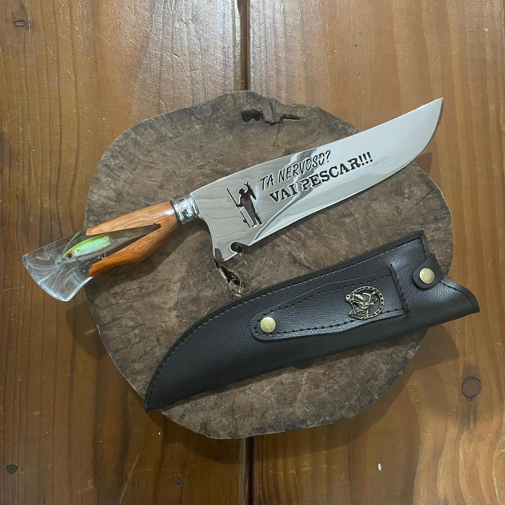 Faca Artesanal Picanheira 4mm Pesca 10 pol Aço inox 420 cabo resinado churrasco c/ bainha +gravação