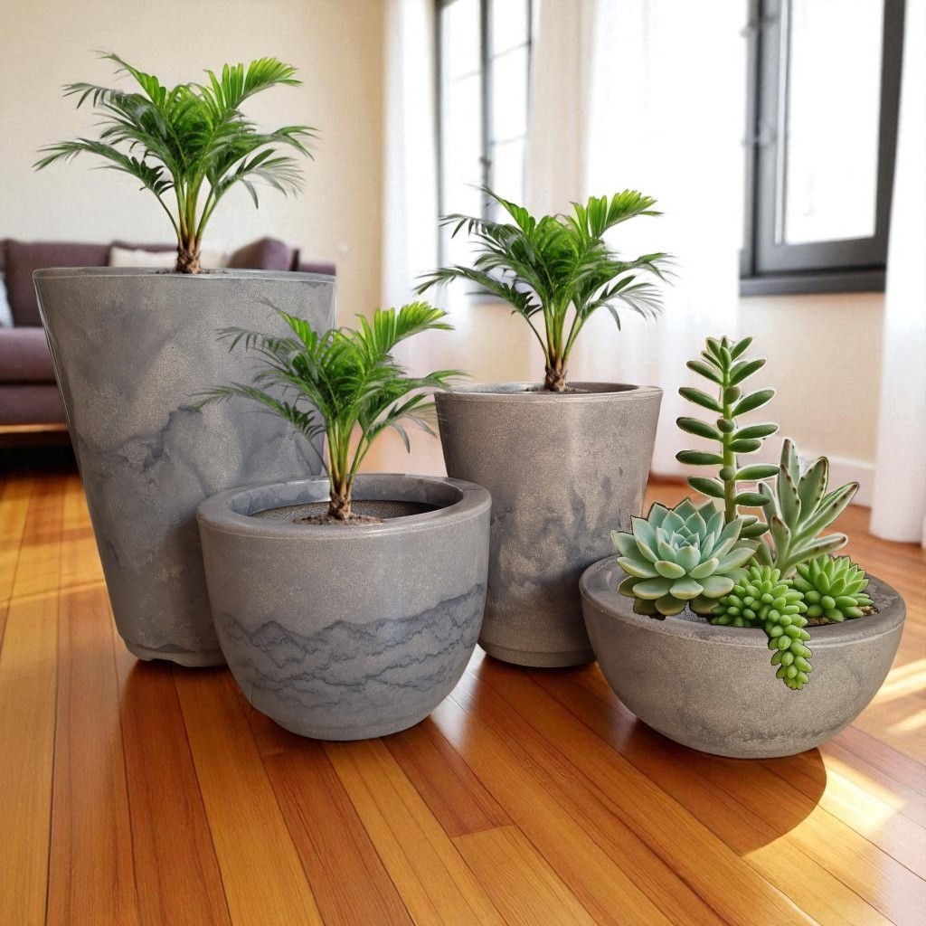 Kit 4 Vasos para Plantas Flores Jardim Luxo Decorativo Marmorizados em Polietileno + prato coletor em Oferta na Shopee