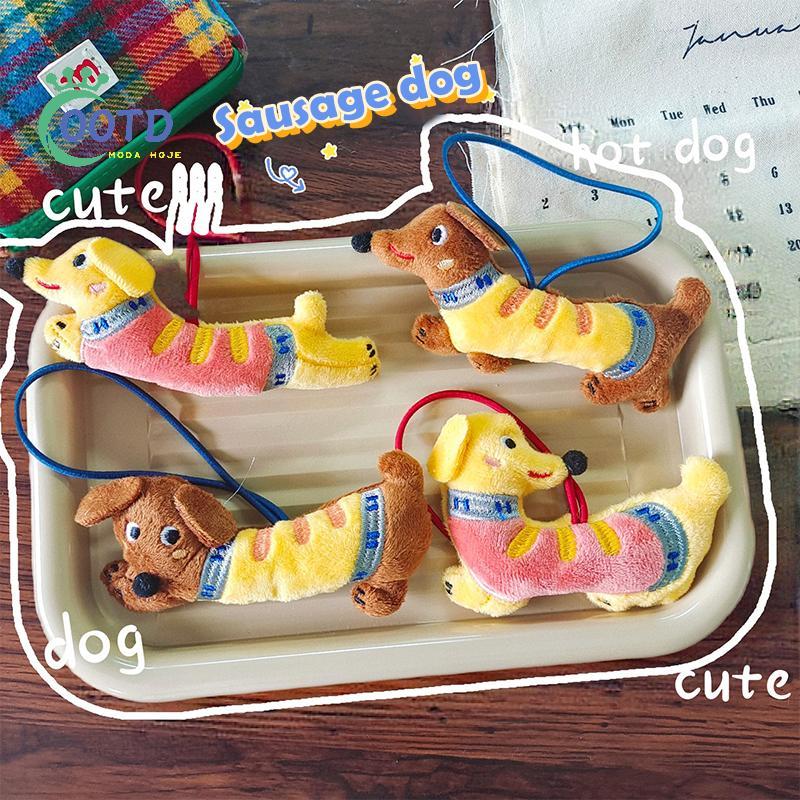 Moda Hoje Kawaii Dachshund Boneca De Pelúcia Dos Desenhos Animados Filhote De Cachorro Chaveiro Pingente Mochila Charme