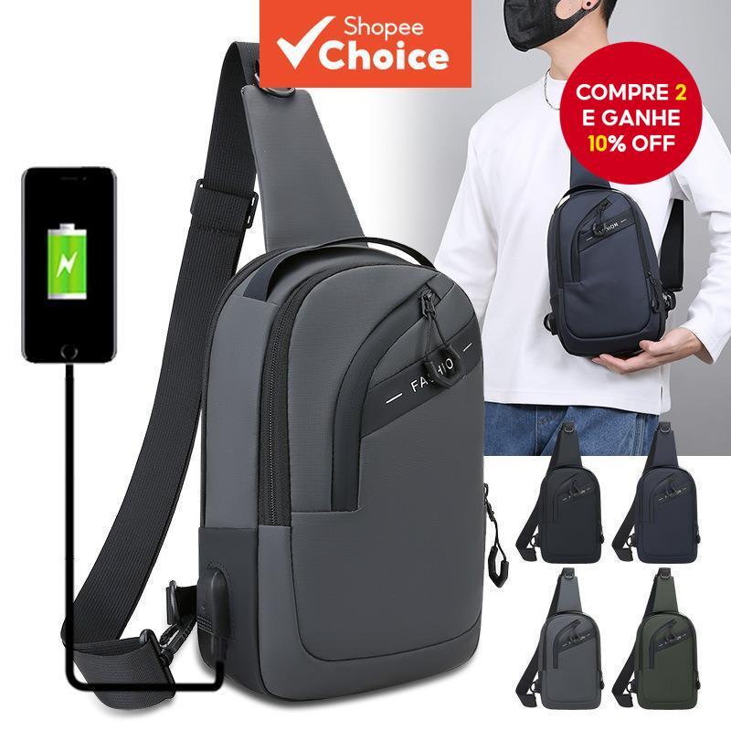 Bolsa Tipo Estilingue De Peito Masculina , Resistente À Água , Grande Capacidade , Carregamento USB , Mochila Antirroubo em Oferta na Shopee