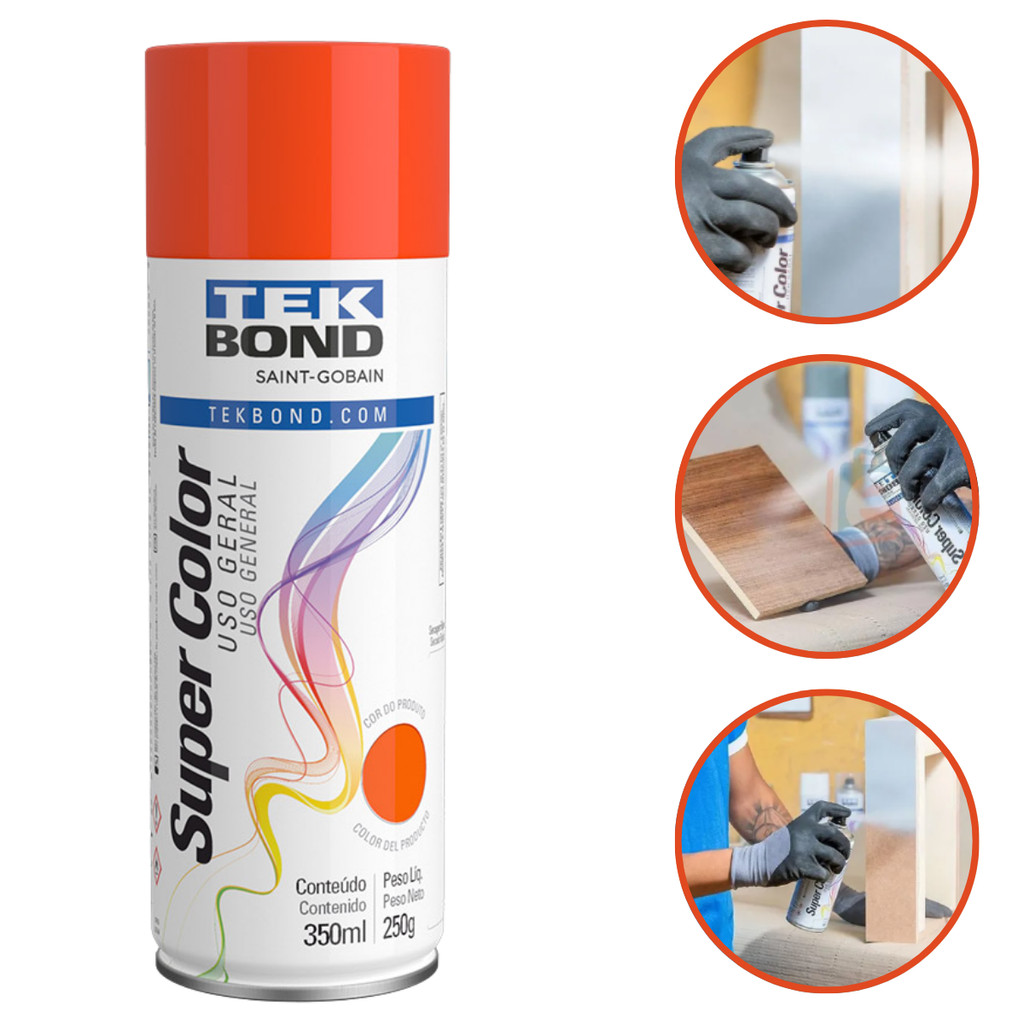 TINTA SPRAY LARANJA USO GERAL 350ML TEKBOND em Oferta na Shopee