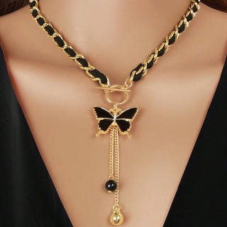 Elegante Boêmio Moda Preto Veludo Pano Borboleta Coração Colar Borla Pingente Perfeito Para Festa Diária Usar Acessórios