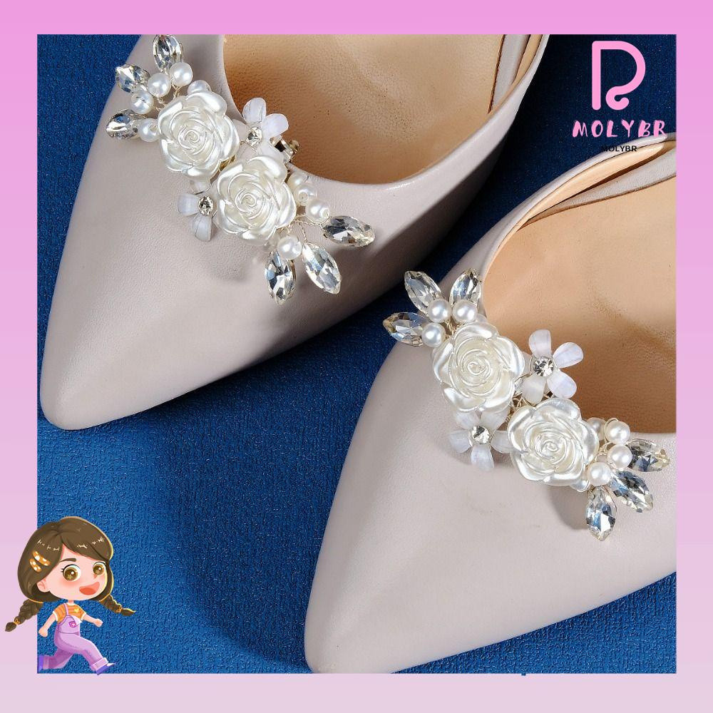 MOLYBR 2PCS (1 Par) Clip De Salto Alto Pérolas De Noiva Removíveis Floral