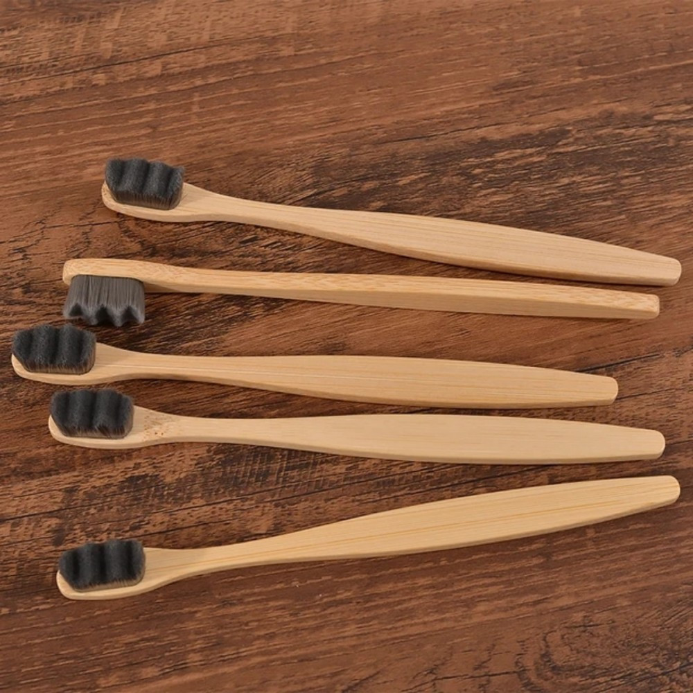 5pcs Escova De Dentes De Bambu Biodegradável 10.000 Alta Contagem De Cerdas-Extra Macias Micro-Nano