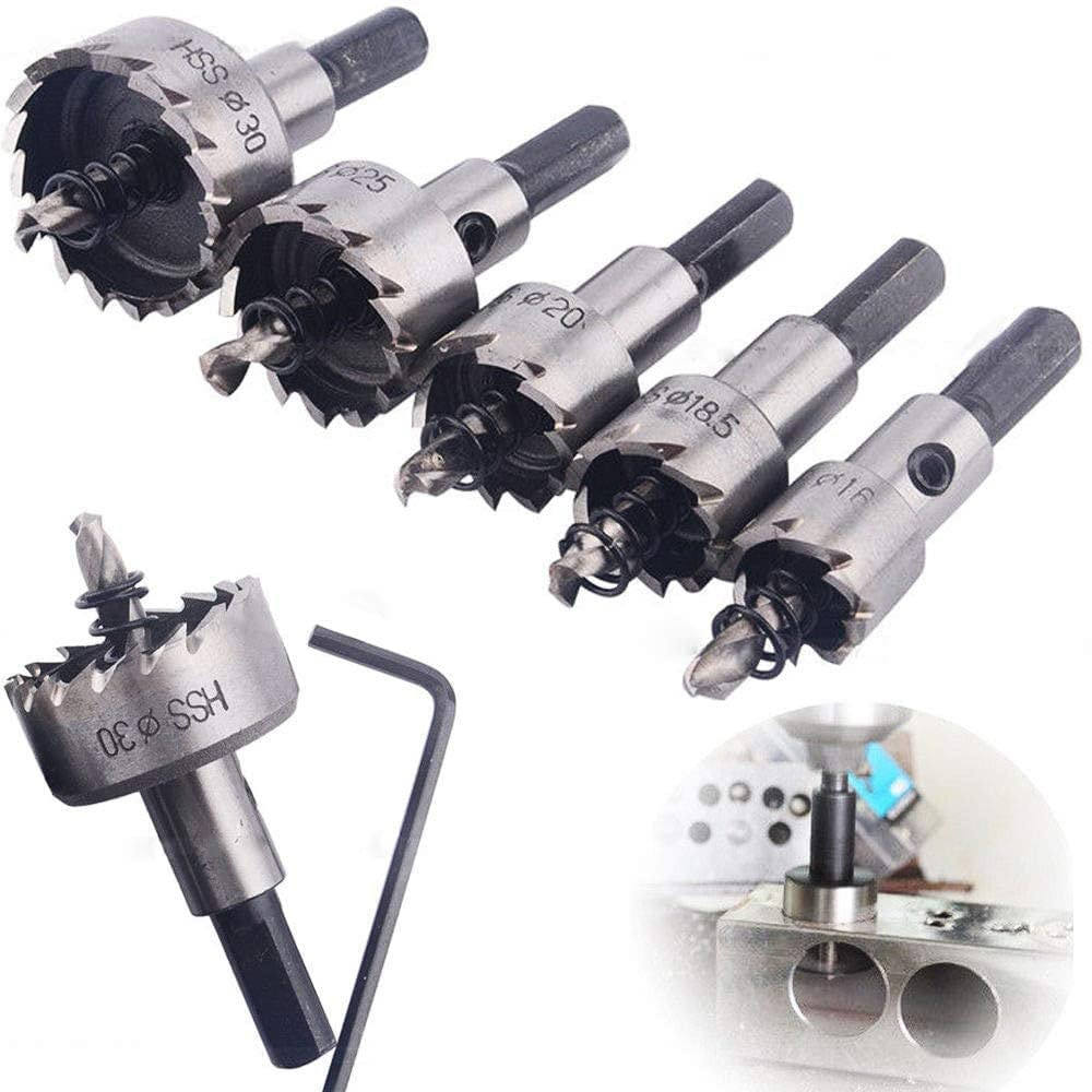 Kit conjunto de  5 peças Brocas Serra Copo Fura Metal Aço 16 a 30mm para metal