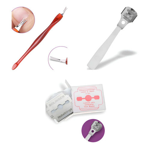 Kit Edel Solingen: Cortador De Cutícula Vermelho + Cortador De Calosidade Prateado + Lâminas Prateado