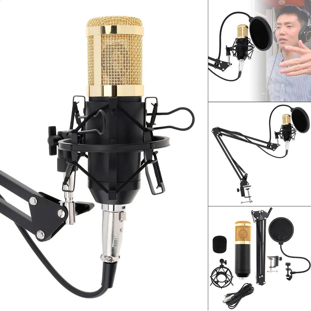 Kit Microfone Condensador Profissional Estúdio de Mesa para Criador Podcaster