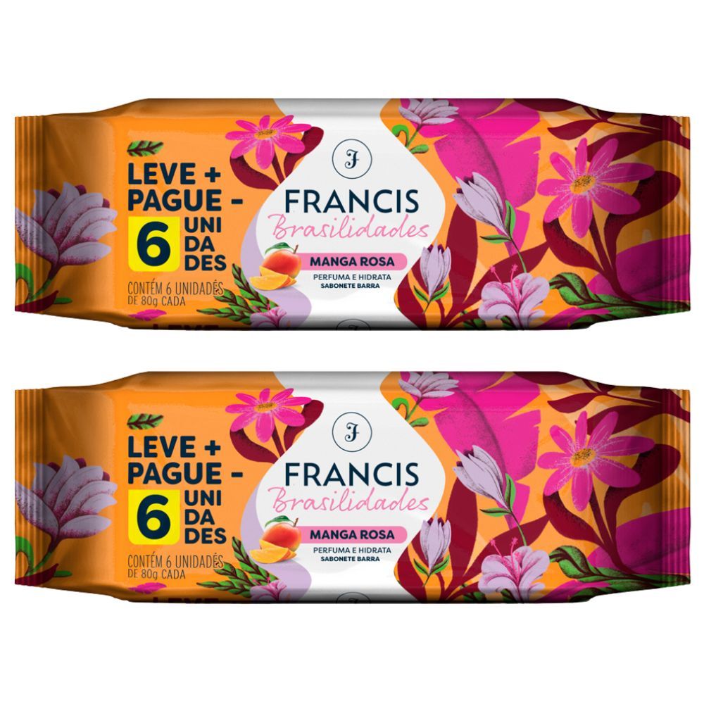 Kit 2 Sabonete em Barra Francis Brasilidades Manga Rosa com 6 Unidades 80g cada