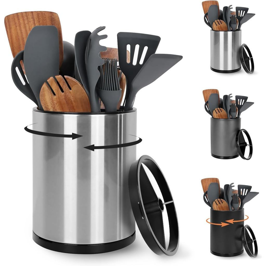 Suporte para Utensílios de Cozinha Extra Grande, 360 °   Suporte Giratório de Aço Inoxidável para Utensílios de Cozinha