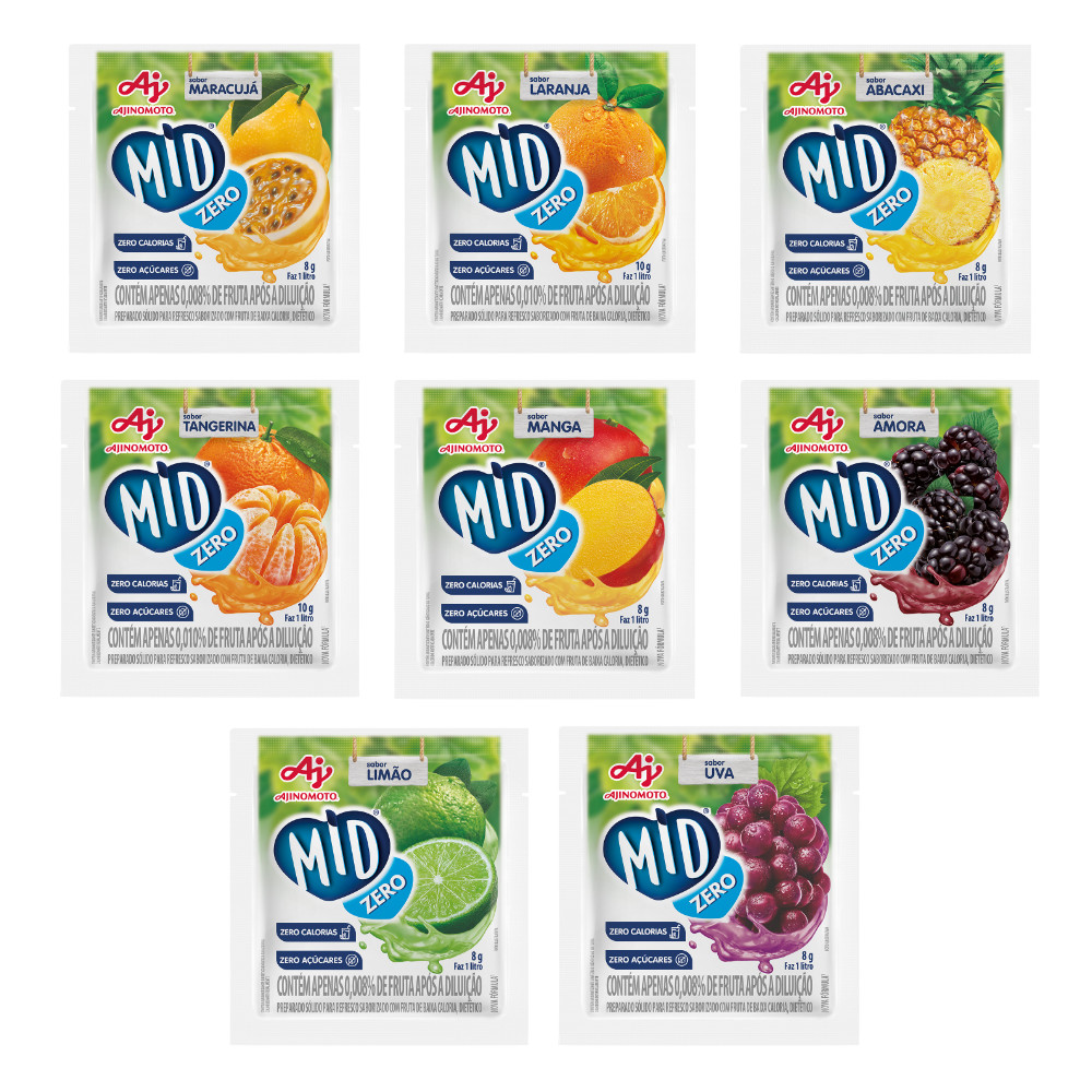 Kit 15 Unidades REFRESCO EM PÓ MID ZERO AÇUCAR - 8 Sabores para voce escolher