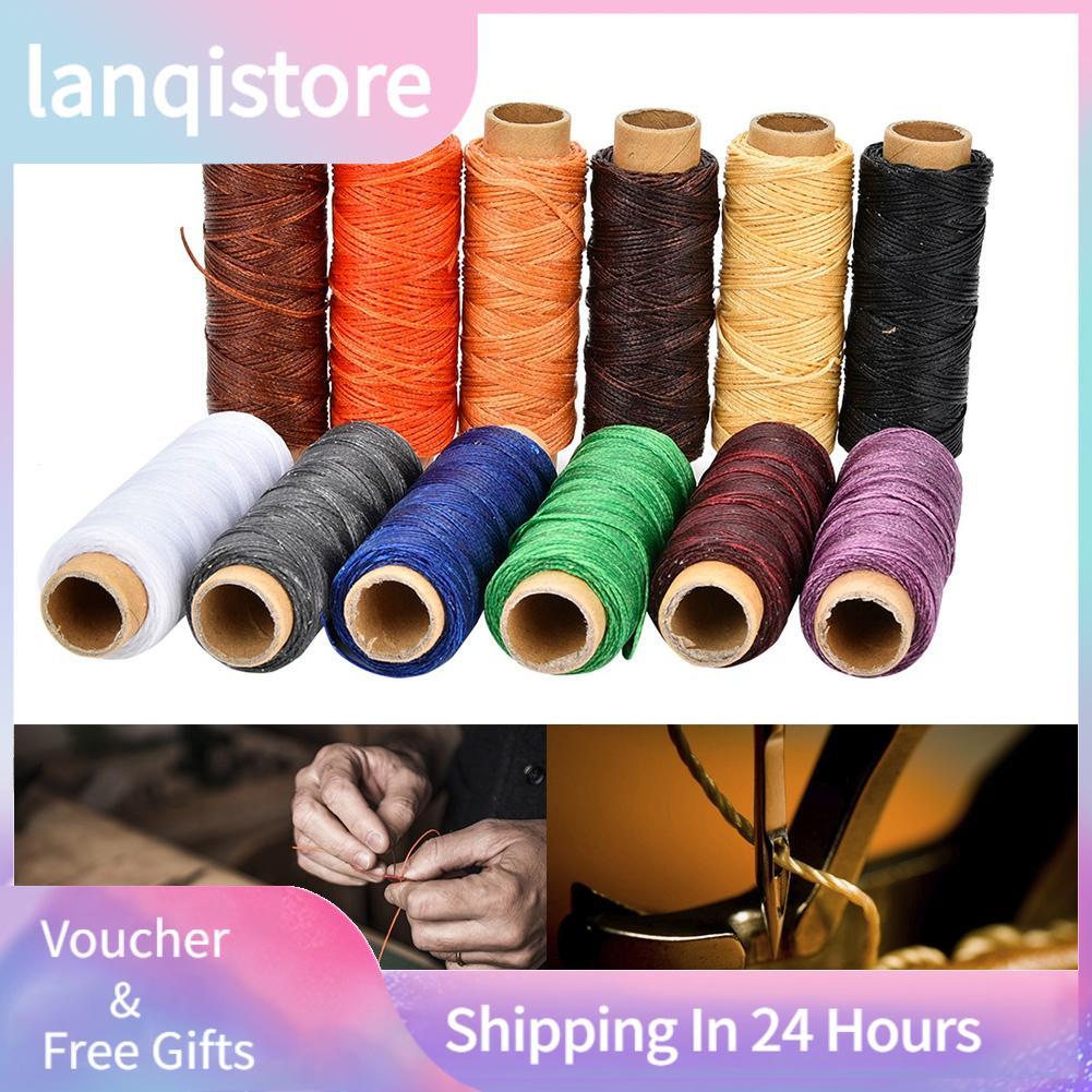 Lanqistore 12 cores 50 metros rolo 150D couro artesanato linha de costura costura à mão encerada
