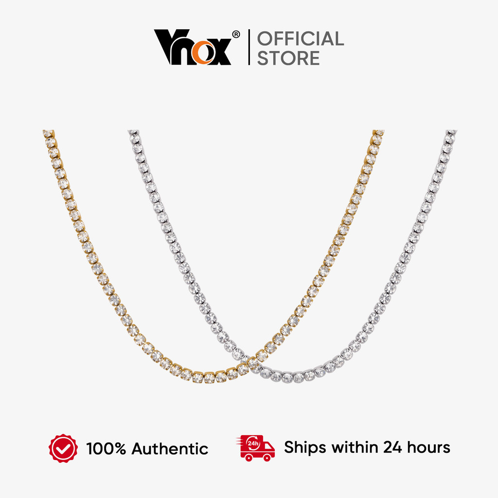 Colar De Tênis Delicado Vnox Para Homens Banhado A Ouro 18K Fino CZ Gargantilha Mulheres Presente De Baile em Oferta na Shopee