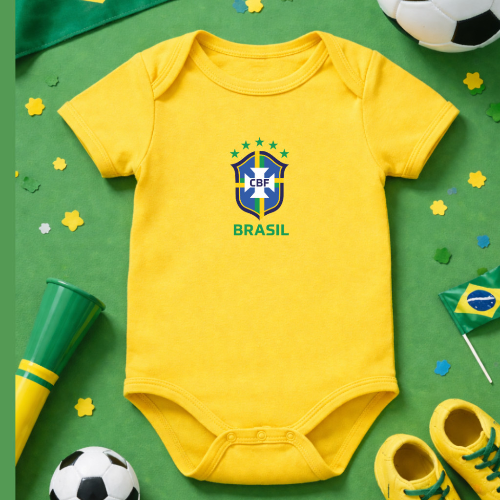 Body Bebê Infantil Unissex Seleção Brasileira Copa do mundo Brasão Brasil Times de futebol