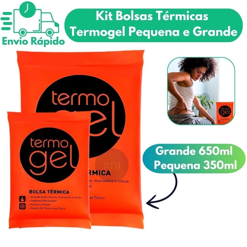 Kit 2 Bolsas Térmicas TermoGel Para Compressa Fria Ou Quente Tamanho Grande e Pequena 350ML/650 ML