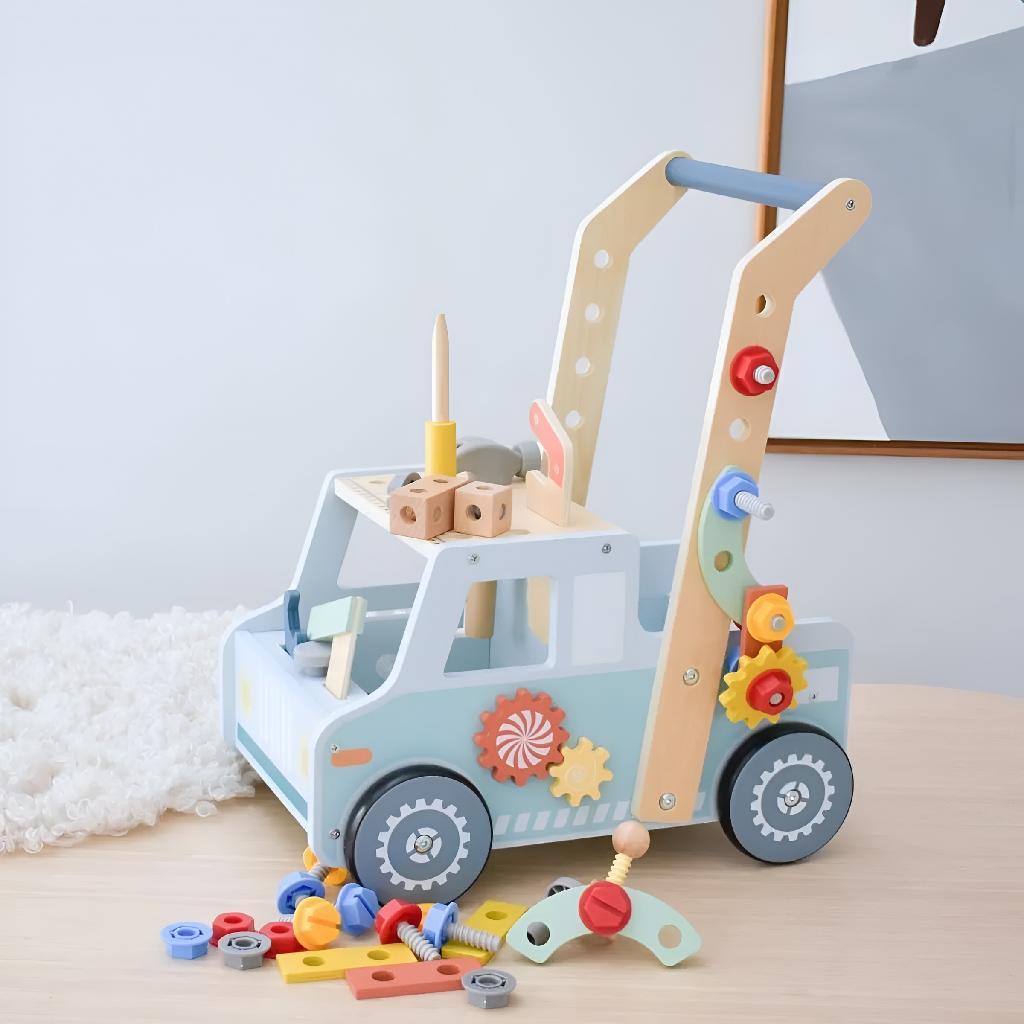 Brinquedo Andador Educativo Infantil em Madeira com Ferramentas e Acessórios 46 Peças - Tooky Toy
